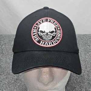 Live Free Ride Hardcore Hat Hot Leathers Biker Skull Motorcycles Cap Bikercore
